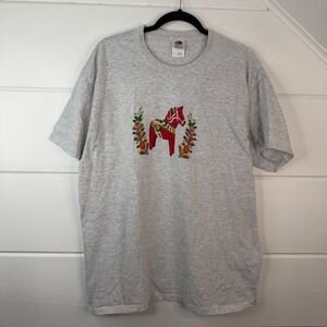 Dala Horse Swedish Folk Art T Shirt XL Graphic Print Midsommar